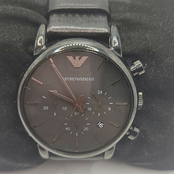 ARMANI AR1737 Men's Black Leather ​Analog Dial Quartz Genuine Wrist Watch BC565 - Picture 1 of 10